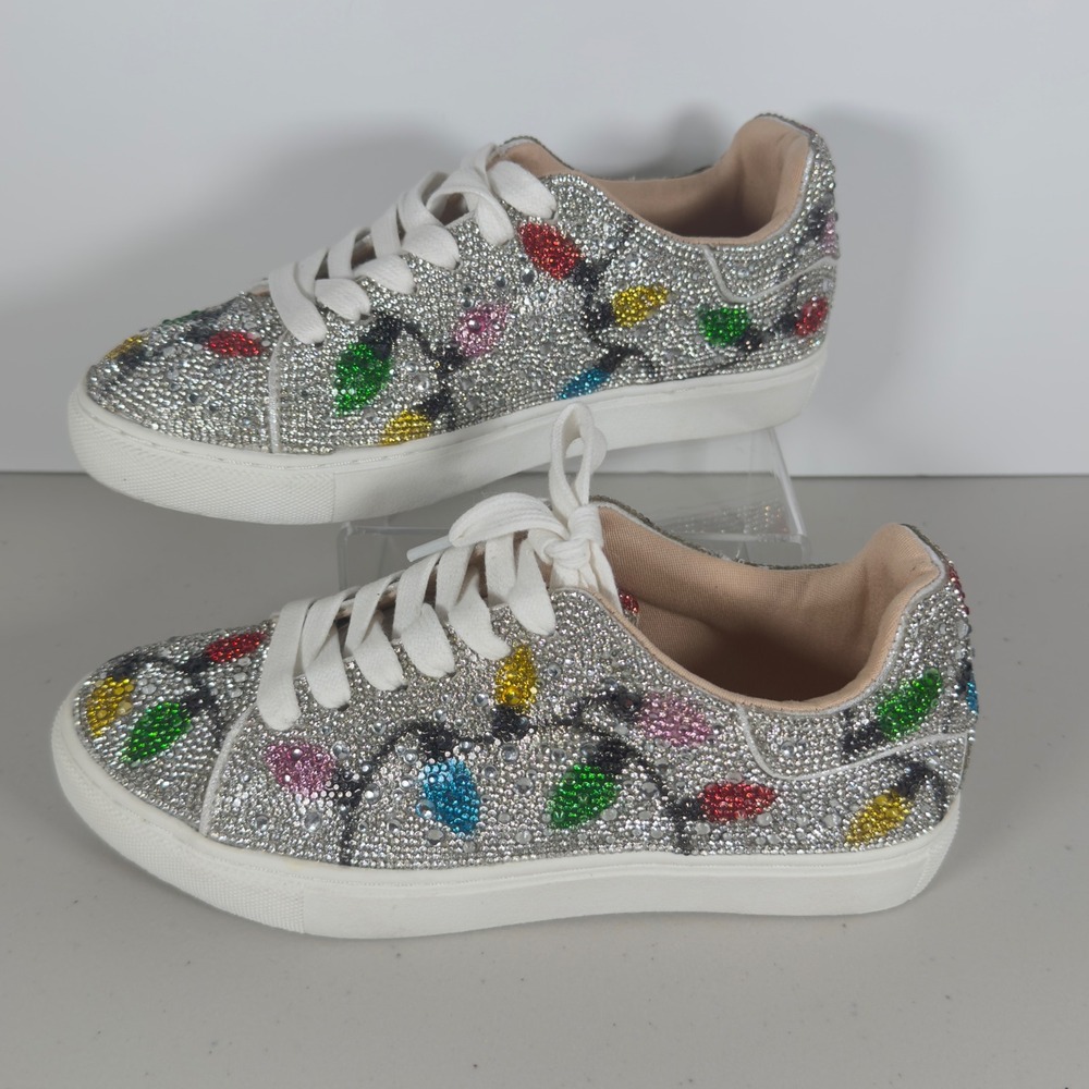 Betsey Johnson Sidny Christmas Light Rhinestone Sneakers Silver Multi Size 3M W5